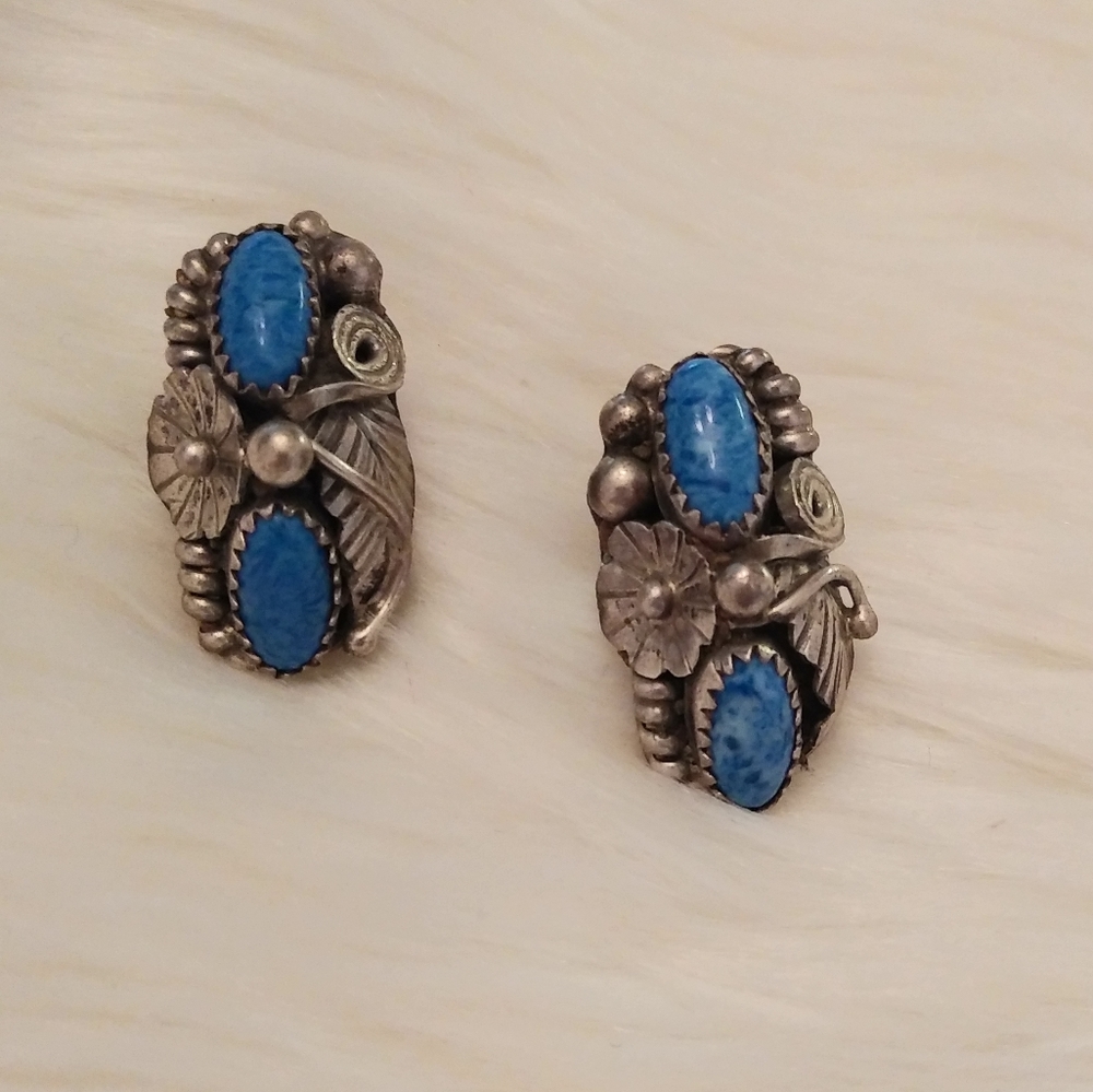 Big Denim Lapis Stering Navajo stud earrings vintage new
